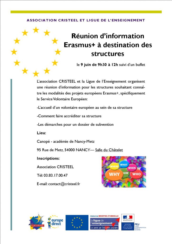 Affiche r&eacute;union dinformation Erasmus pour les structures